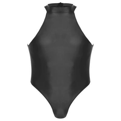 ACSUSS Mens Stretchy Bodysuit Shiny Glossy Sleeveless High Cut Leotard Thong Undershirt Shapewear Black X-Large