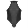 ACSUSS Mens Stretchy Bodysuit Shiny Glossy Sleeveless High Cut Leotard Thong Undershirt Shapewear Black X-Large view 1