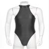 ACSUSS Mens Stretchy Bodysuit Shiny Glossy Sleeveless High Cut Leotard Thong Undershirt Shapewear Black X-Large view 2