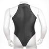 ACSUSS Mens Stretchy Bodysuit Shiny Glossy Sleeveless High Cut Leotard Thong Undershirt Shapewear Black X-Large view 3