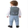 renvena Toddler Baby Boys 4PCS Formal Suit Long Sleeve Dress Shirt with Bow Tie + Tuxedo Vest + Pants Set Light Blue 12-18 Months view 2