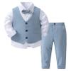 renvena Toddler Baby Boys 4PCS Formal Suit Long Sleeve Dress Shirt with Bow Tie + Tuxedo Vest + Pants Set Light Blue 12-18 Months view 3