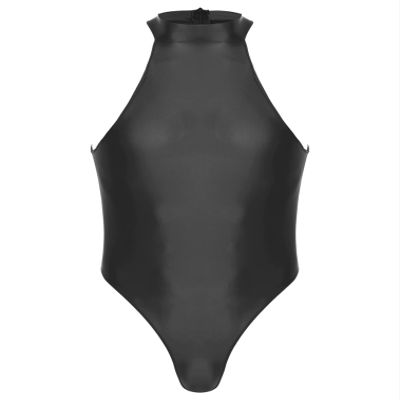 FEESHOW Mens Oil Glossy Bodysuit Workout Biketard Unitard Sleeveless Wrestling Singlet Jumpsuit Black X-Large