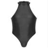 FEESHOW Mens Oil Glossy Bodysuit Workout Biketard Unitard Sleeveless Wrestling Singlet Jumpsuit Black X-Large view 1