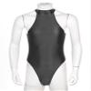 FEESHOW Mens Oil Glossy Bodysuit Workout Biketard Unitard Sleeveless Wrestling Singlet Jumpsuit Black X-Large view 2