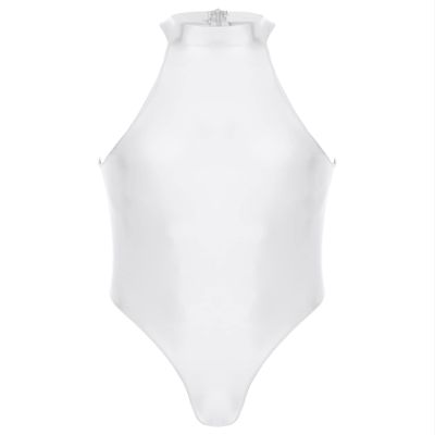 FEESHOW Mens Oil Glossy Bodysuit Workout Biketard Unitard Sleeveless Wrestling Singlet Jumpsuit White X-Large