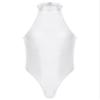 FEESHOW Mens Oil Glossy Bodysuit Workout Biketard Unitard Sleeveless Wrestling Singlet Jumpsuit White X-Large view 1