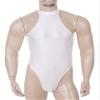 FEESHOW Mens Oil Glossy Bodysuit Workout Biketard Unitard Sleeveless Wrestling Singlet Jumpsuit White X-Large view 2