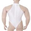 FEESHOW Mens Oil Glossy Bodysuit Workout Biketard Unitard Sleeveless Wrestling Singlet Jumpsuit White X-Large view 3