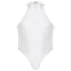 ACSUSS Mens Stretchy Bodysuit Shiny Glossy Sleeveless High Cut Leotard Thong Undershirt Shapewear White X-Large view 1