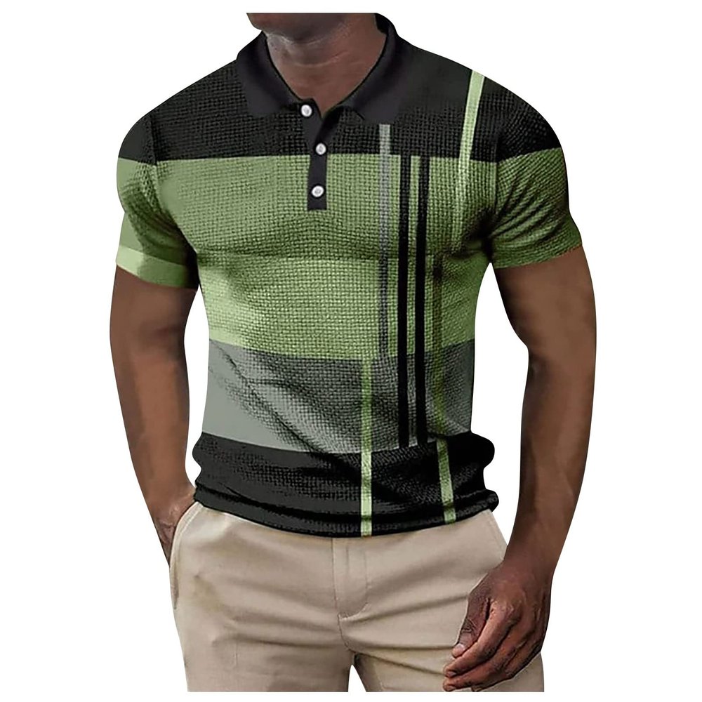 Ymosrh Men's Polo Shirts, Shirts Short Sleeve for Men 4XL Shirts Shirt Golf Geometry Turndown 3D Print Outdoor Street Short Sleeves Button-Down Clothing Apparel Fashion Designer Casual (XL, Green)