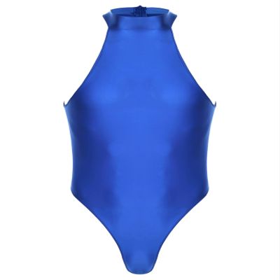 ACSUSS Mens Stretchy Bodysuit Shiny Glossy Sleeveless High Cut Leotard Thong Undershirt Shapewear Blue X-Large