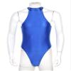 ACSUSS Mens Stretchy Bodysuit Shiny Glossy Sleeveless High Cut Leotard Thong Undershirt Shapewear Blue X-Large view 2