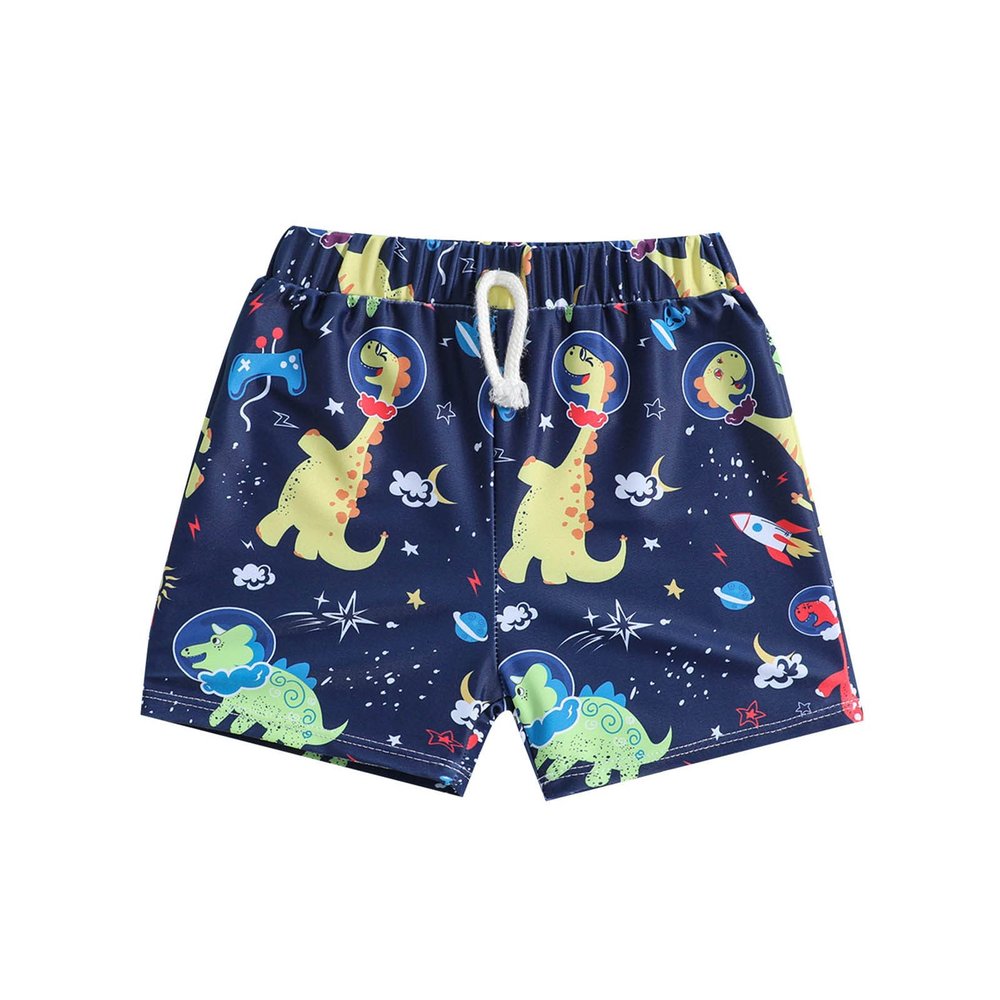 Baby Wetsuit Toddler Boys Cartoon Dinosaur Printed Swim Trunks Kids Boys Bathing Suit Swimsuit (Dark Blue, 12-18 Months)