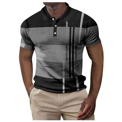 Ymosrh Men's Polo Shirts, Shirts for Men Black T Shirts Golf Shirts Large Shirt Geometry Turndown 3D Print Outdoor Street Short Sleeves Button-Down Clothing Apparel Fashion Designer (L, Gray)