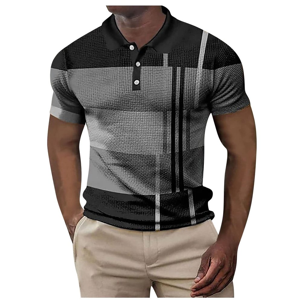 Ymosrh Men's Polo Shirts, Shirts for Men Black T Shirts Golf Shirts Large Shirt Geometry Turndown 3D Print Outdoor Street Short Sleeves Button-Down Clothing Apparel Fashion Designer (L, Gray)