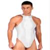 Jhaoyu Mens Glossy Bodysuit Stretchy Sleeveless Leotard Back Zipper Wrestling Singlet Sportwear White X-Large view 3