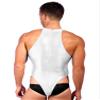 Jhaoyu Mens Glossy Bodysuit Stretchy Sleeveless Leotard Back Zipper Wrestling Singlet Sportwear White X-Large view 4