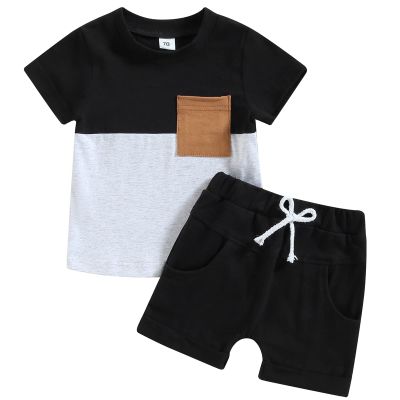 Mubineo Baby Boy Summer Clothes T Shirt Shorts Outfits Short Sleeve Tee Tops Shorts Set (Ib Black Grey, 12-18 Months)