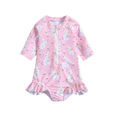 Boys Clothes Summer Toddler Girls Long Sleeve Ruffles Cartoon Rabbit Prints 1 Piece Swimwear Beach (Red, 4-5 Years)