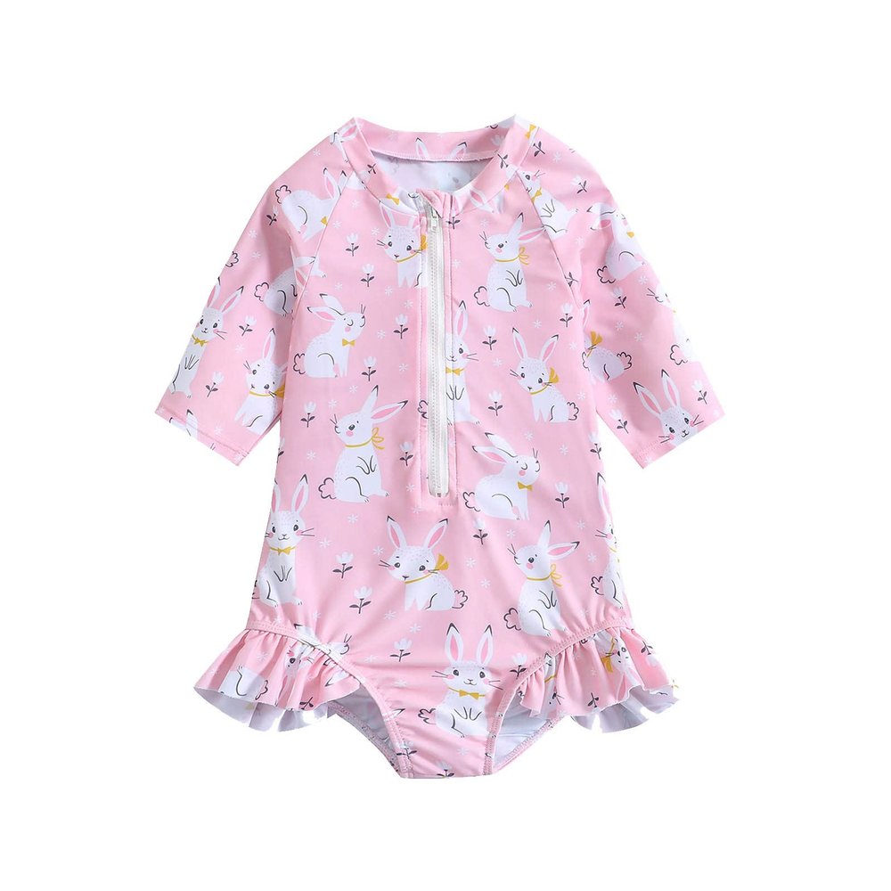 Boys Clothes Summer Toddler Girls Long Sleeve Ruffles Cartoon Rabbit Prints 1 Piece Swimwear Beach (Red, 4-5 Years)