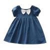 Tutus for Girls Toddler Kids Baby Girls Solid Linen Dress with Bow Short Sleeve A Line Ruffle Summer (Blue, 2-3 Years) view 1