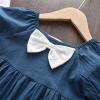 Tutus for Girls Toddler Kids Baby Girls Solid Linen Dress with Bow Short Sleeve A Line Ruffle Summer (Blue, 2-3 Years) view 3