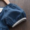 Tutus for Girls Toddler Kids Baby Girls Solid Linen Dress with Bow Short Sleeve A Line Ruffle Summer (Blue, 2-3 Years) view 4