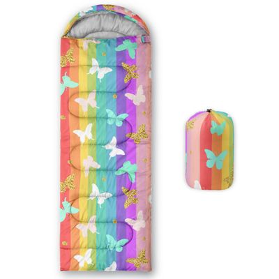 QOOMO Rainbow Butterfly Printed Camping Sleeping Bags,3 Season Warm & Cool Weather,Lightweight,Waterproof Sleeping Bags for Adults & Kids,Traveling,and Outdoors,Camping Gear Equipment,31x90inch