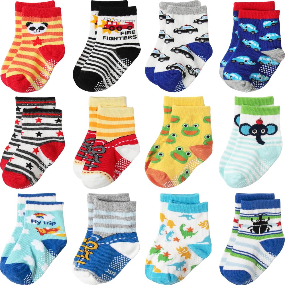 Aroveea Non Slip Grip Ankle Baby Socks 12 Pack for Toddler Boys and Girls Kids,Infant Cute Cotton Baby Socks