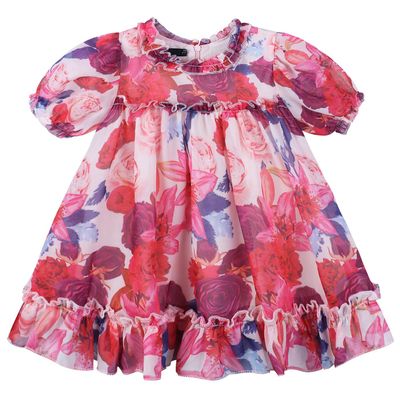 AGQT Toddler Girls Flower Print Dress Puff Sleeve Ruffle Floral A-line Birthday Spring Beach Sundress Clothes Outfit Floral on Pink Size 3-4T
