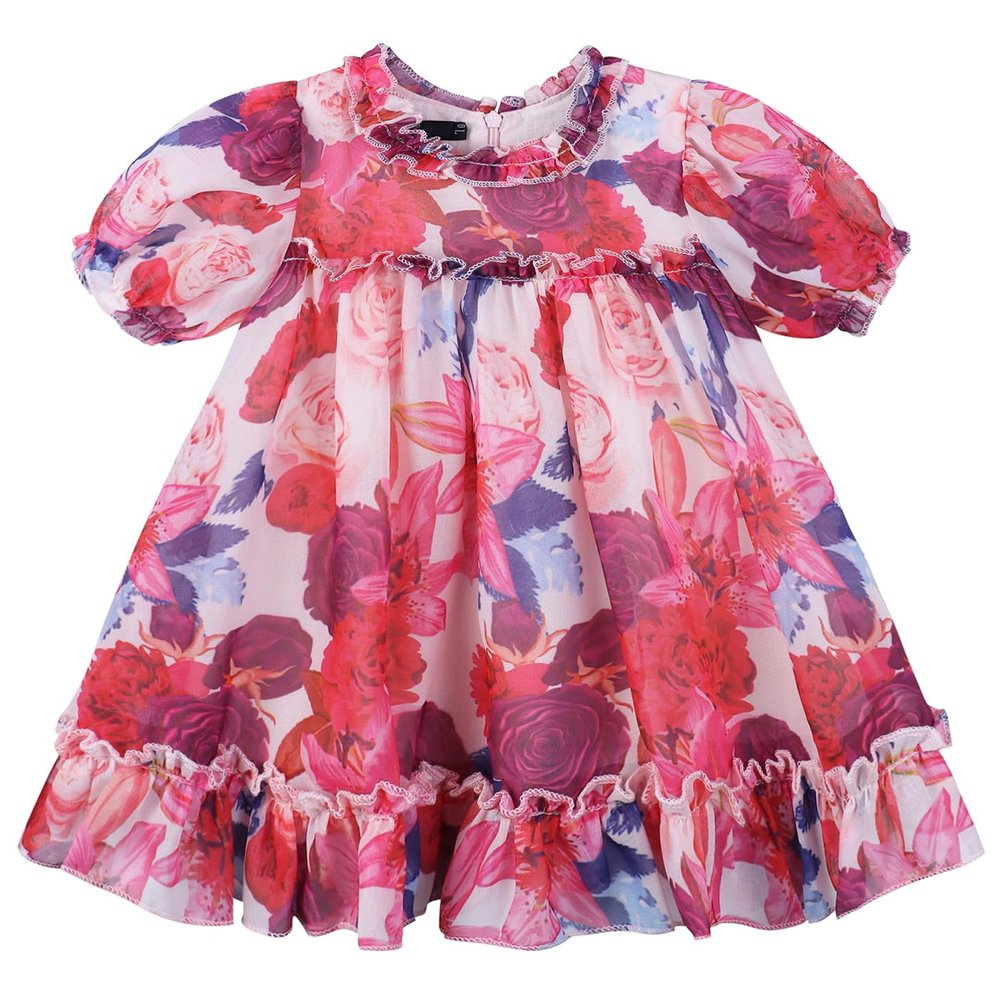 AGQT Toddler Girls Flower Print Dress Puff Sleeve Ruffle Floral A-line Birthday Spring Beach Sundress Clothes Outfit Floral on Pink Size 3-4T
