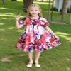 AGQT Toddler Girls Flower Print Dress Puff Sleeve Ruffle Floral A-line Birthday Spring Beach Sundress Clothes Outfit Floral on Pink Size 3-4T view 4