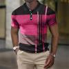 Mens Polo Shirts, Golf Shirt Slim Fit Black T Shirts For Men Big And Tall Men's Shirt Geometry Turndown 3D Print Outdoor Street Short Sleeves Button-Down Clothing Apparel Fashion (XL, Hot Pink) Ymosrh view 4