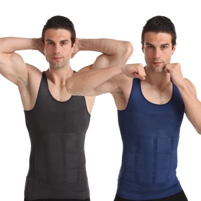 Ouruikia Men's Shapewear Slimming Body Shaper Vest Chest Compression Shirt Tank Top Abdomen Shapewear grey/navy XXL