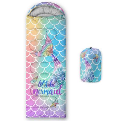 QOOMO Mermaid Printed Camping Sleeping Bags,3 Season Warm & Cool Weather,Lightweight,Waterproof Sleeping Bags for Adults & Kids,Traveling,and Outdoors,Camping Gear Equipment,31x90inch