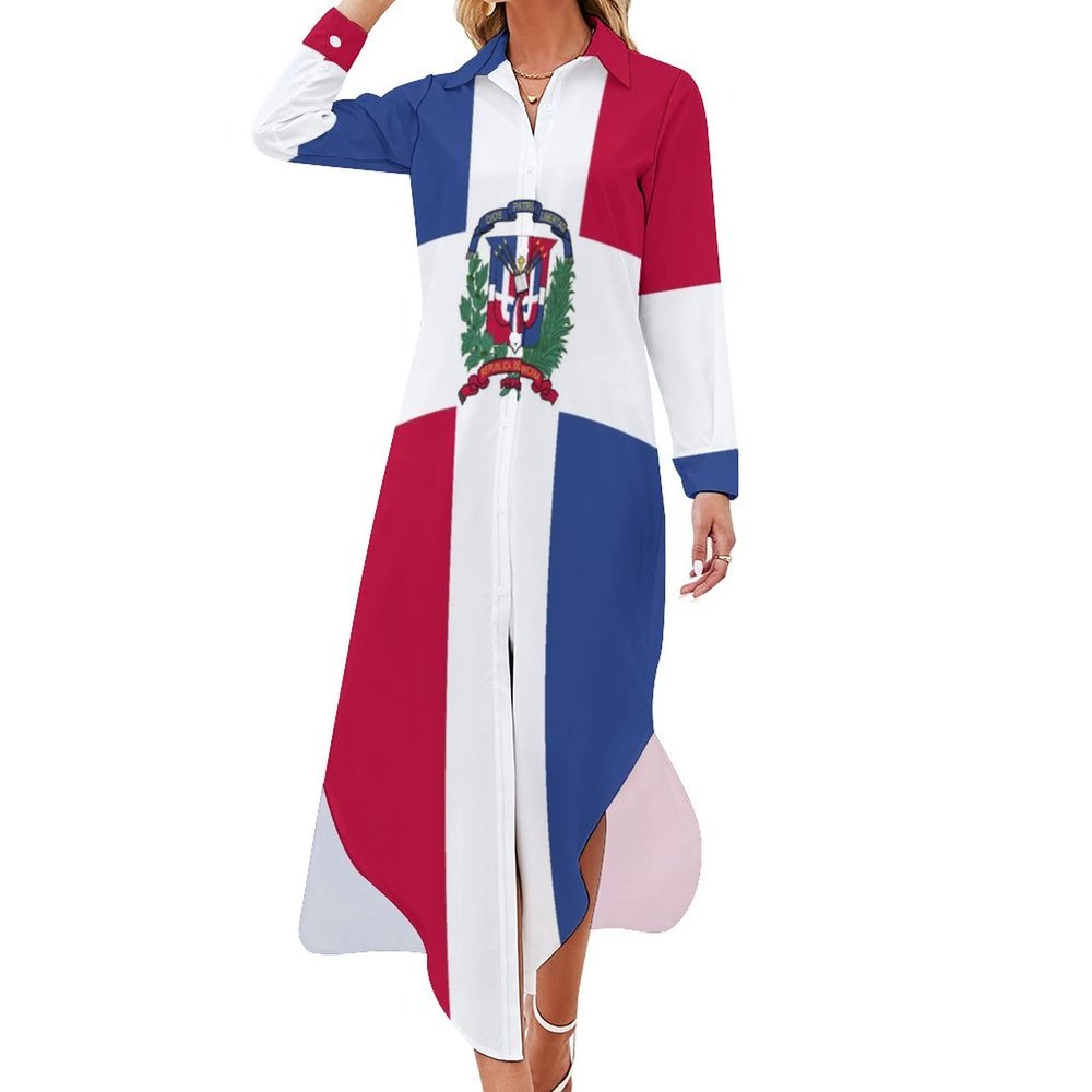 Fattyeery Womens Summer Casual Loose Dress Dominican Flag Long Dress Short Sleeve for Girls Fashion Skirts 6XL