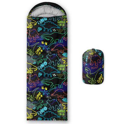 QOOMO Neon Dinosaur Printed Camping Sleeping Bags,3 Season Warm & Cool Weather,Lightweight,Waterproof Sleeping Bags for Adults & Kids,Traveling,and Outdoors,Camping Gear Equipment,31x90inch