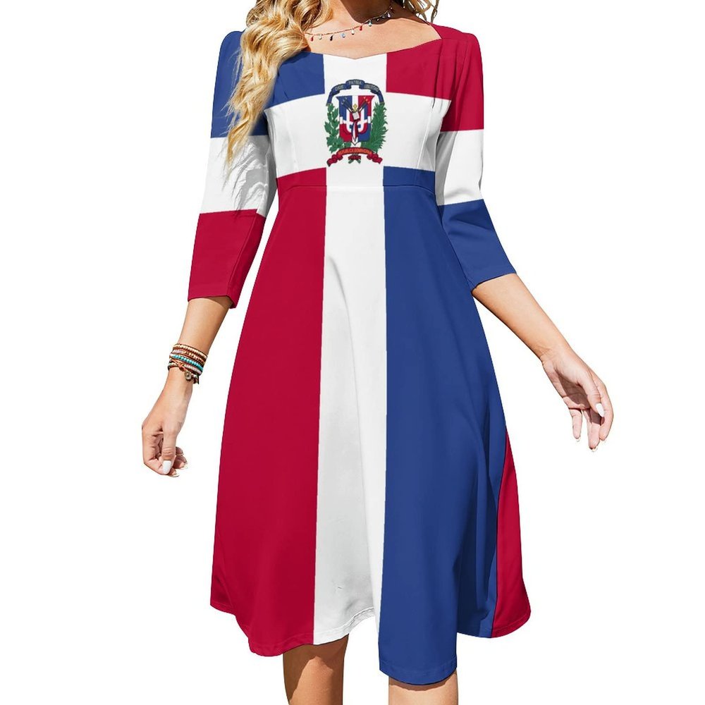 Fattyeery Elegant Casual Long Dress Dominican Flag Girls Summer Sunshine Beach Skirts for Womens XL