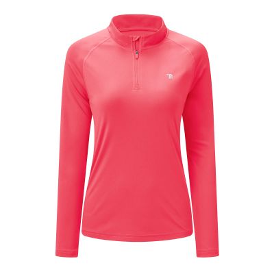 BASUDAM Women's Workout Shirts Quick Dry UPF 50+ Sun Protection Long Sleeve Quarter Zip Pullover Athletic T-Shirts Bright Pink XL