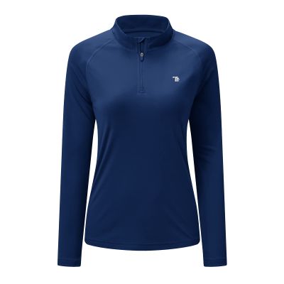 BASUDAM Women's Workout Shirts Quick Dry UPF 50+ Sun Protection Long Sleeve Quarter Zip Pullover Athletic T-Shirts Dark Blue XXL