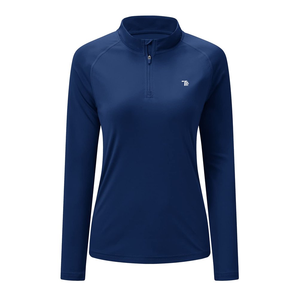 BASUDAM Women's Workout Shirts Quick Dry UPF 50+ Sun Protection Long Sleeve Quarter Zip Pullover Athletic T-Shirts Dark Blue XXL