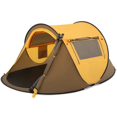 MoNiBloom Pop Up Tent for 1-2 Person Camping, Outdoor, Easy Setup, Family Travel, Beach Tent, 2 Doors, Side Windows, Weatherproof, Earth Yellow