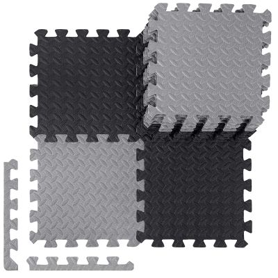 Ecally 100 Pcs 12 x 12 Gym Mat Foam Floor Mats for Home Gym Covers 96 Sq Ft Puzzle Exercise Square Interlocking Carpet Tiles with Border for Workouts Equipment Yoga Pilates (Black,Gray)
