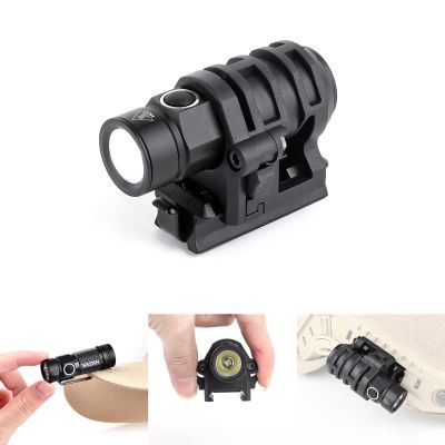 rdzzwxw Helmet Light, Mini Clampable Tactical Flashlight with Strobe/Strong/Low Lamp, Compact Helmet Mounted LED with Fast Helmet Clip Rail, 400 Lumens Light for Outdoor Cycling Hiking