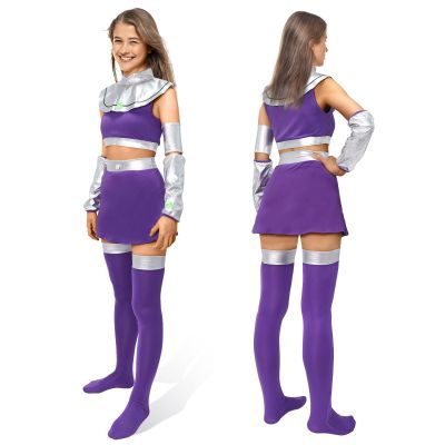 LOKI Helmet Women's Starfire Costume Cosplay Outfit for Girls Super Hero Suit Koriandr Dress Top Gloves Accessories Halloween Costume Set