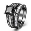 AIMAOMI 2pcs Women Engagement Ring Set Cubic Zirconia Bridal Wedding Band Square Cut Simulated Diamond Ring (Black, 9) view 3