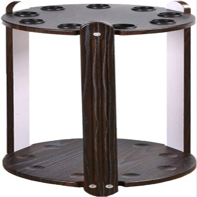 OSCCAR Round Floor Stand 9 Pool Cue Racks, Corner Portable Red Wooden Pool Stick Holder, Compact Billiard Table Accessories