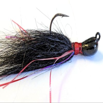 5 Sparkie Bucktail Jig Head Fluke Bass Walleye Standup Lure - Black w/Flash 1/2 oz