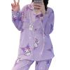 Ocroyea Kawaii Pajamas For Women Two-Piece Set Cute Cartoon Girls Pajamas Casual Long Sleeve Sleepwear Home Clothes Purple view 1